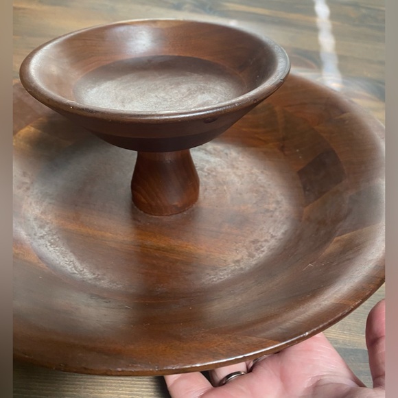 Vintage Mid Century Vermillion Walnut Chip and Dip Bowl - Picture 7 of 7